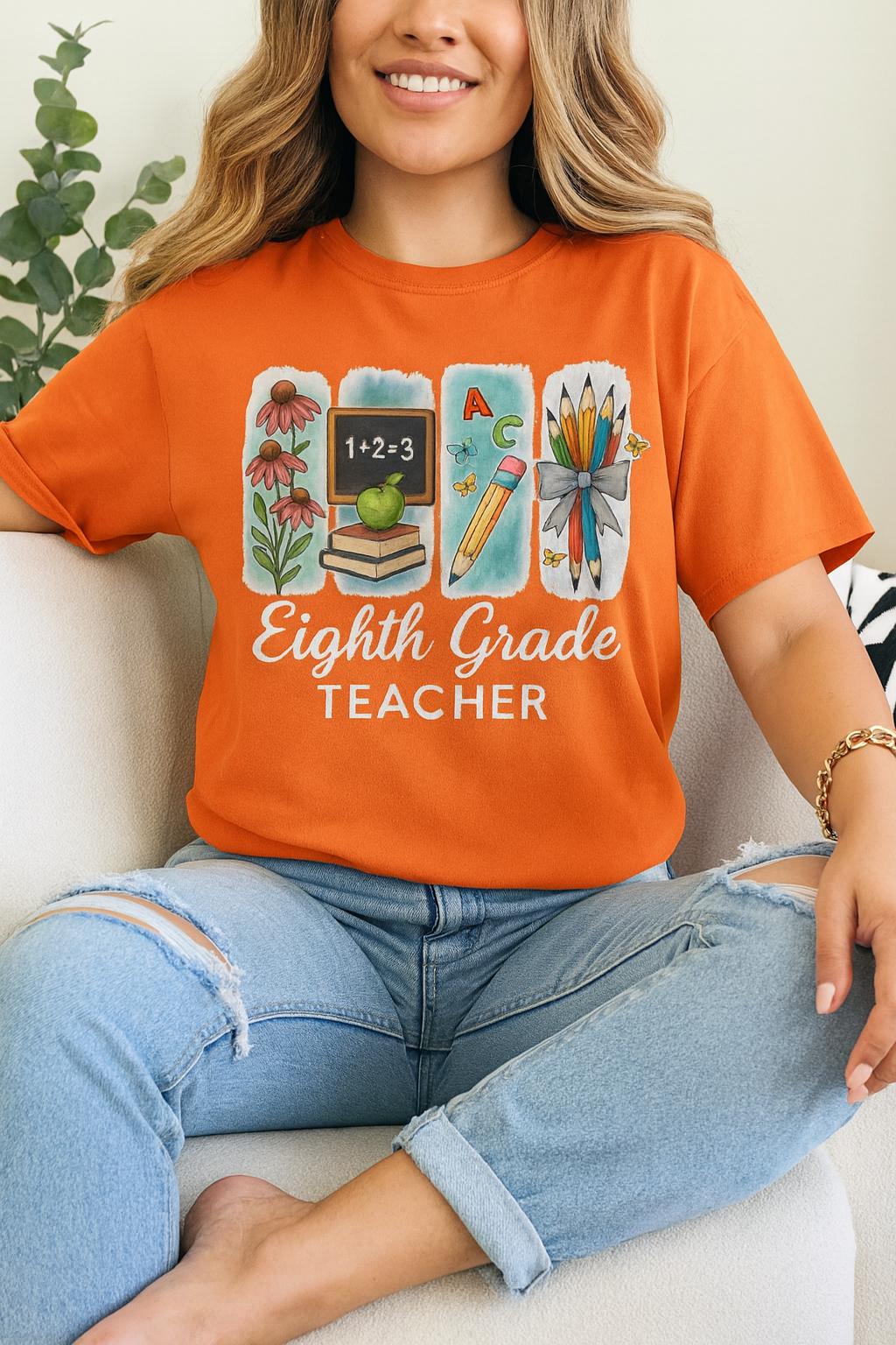 Personalized Eighth Grade Teacher Shirt with Name | Custom Grade Back to School Tee | Cute Gift for Teachers | Teacher Appreciation Shirt