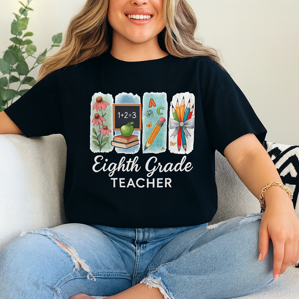 Personalized Eighth Grade Teacher Shirt with Name | Custom Grade Back to School Tee | Cute Gift for Teachers | Teacher Appreciation Shirt
