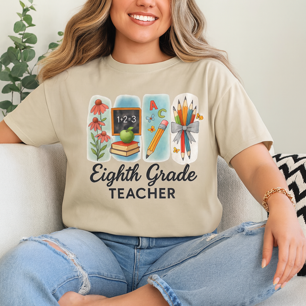 Personalized Eighth Grade Teacher Shirt with Name | Custom Grade Back to School Tee | Cute Gift for Teachers | Teacher Appreciation Shirt