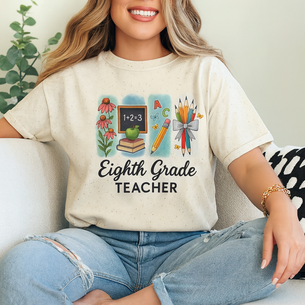 Personalized Eighth Grade Teacher Shirt with Name | Custom Grade Back to School Tee | Cute Gift for Teachers | Teacher Appreciation Shirt
