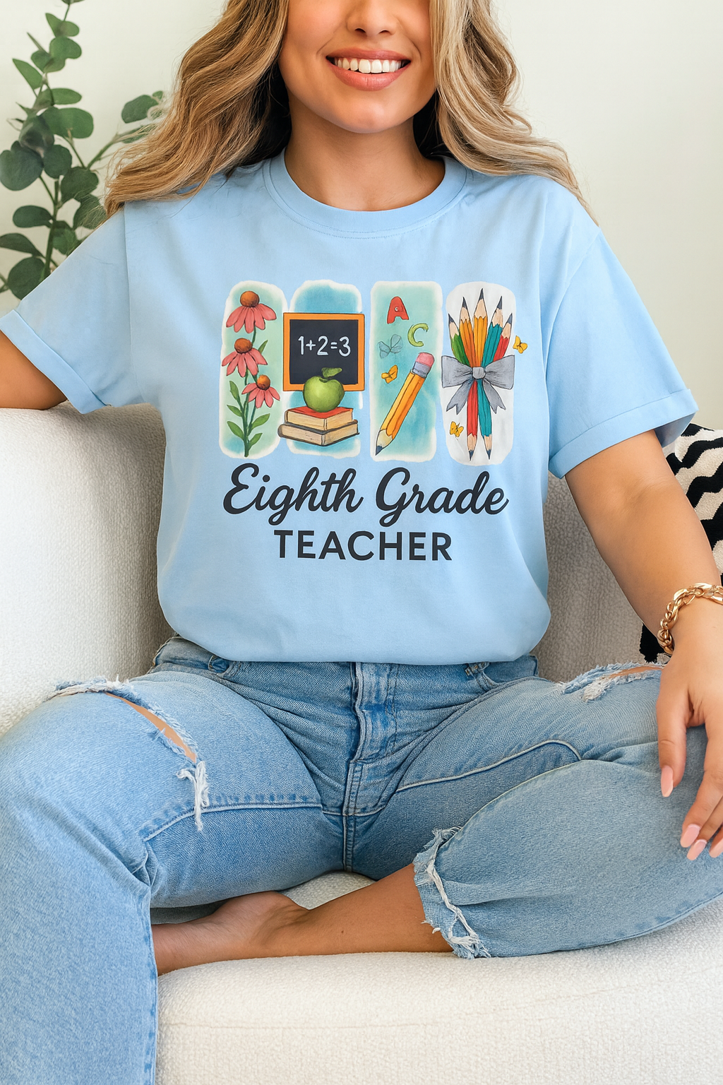 Personalized Eighth Grade Teacher Shirt with Name | Custom Grade Back to School Tee | Cute Gift for Teachers | Teacher Appreciation Shirt