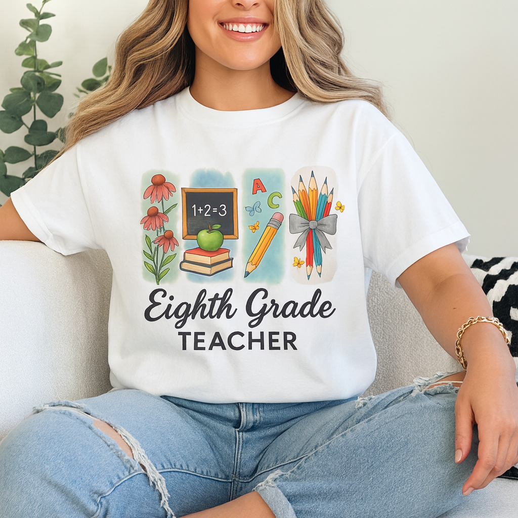 Personalized Eighth Grade Teacher Shirt with Name | Custom Grade Back to School Tee | Cute Gift for Teachers | Teacher Appreciation Shirt