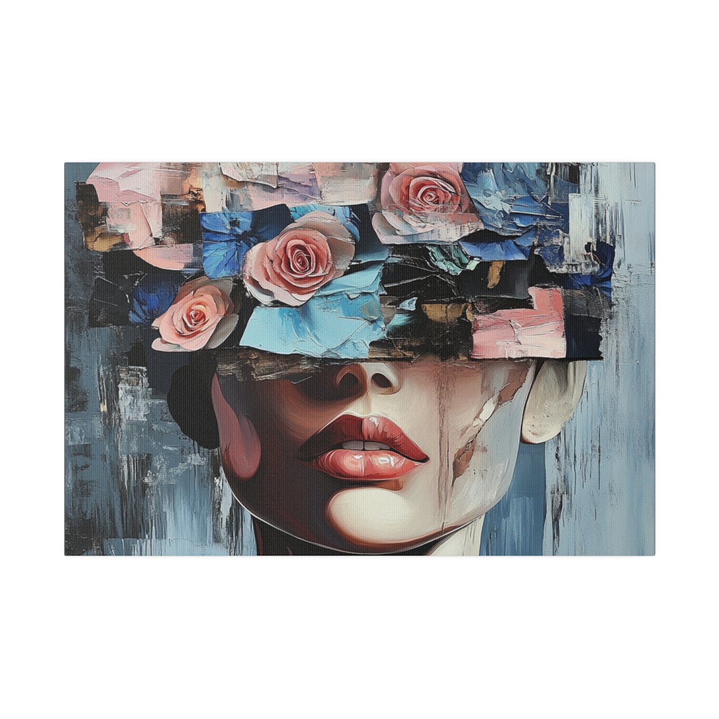 Abstract Floral Beauty: Modern Woman with Rose-Covered Eyes - Bold Wall Art Canvas