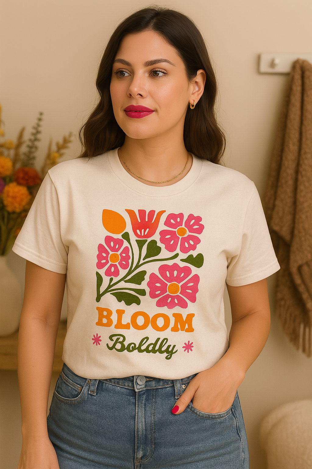 Bloom Boldly Graphic Tee β Retro Floral Aesthetic Shirt for Women | Cottagecore Garden T-Shirt