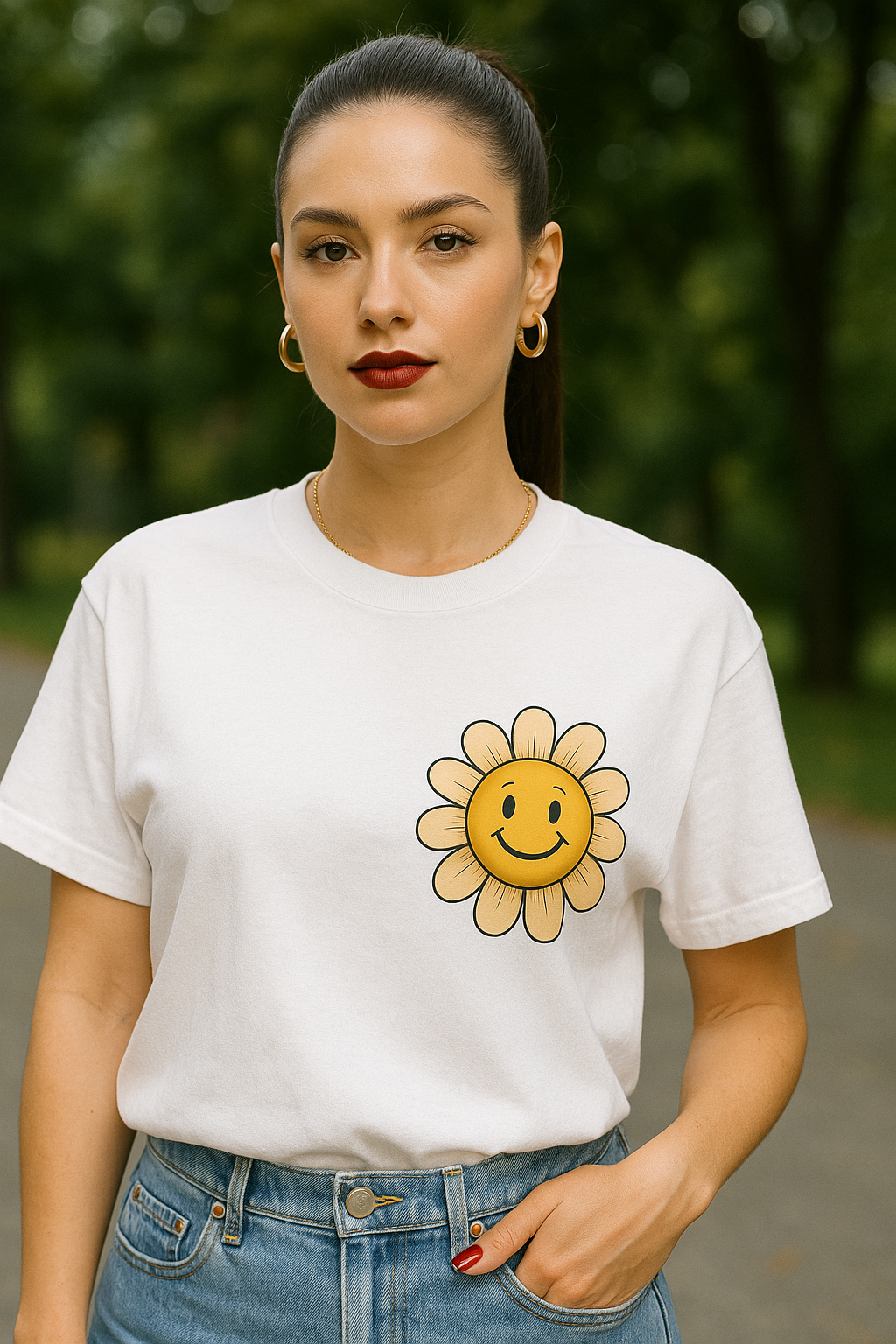 "Happy Is The New Rich T-Shirt β Smiley Face Front & Retro Quote Back | Positive Vibes Tee"