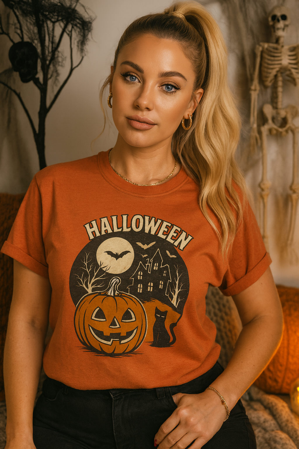 Limited Edition Vintage Halloween Graphic Tee – Retro Pumpkin, Black Cat & Haunted House T-Shirt, Halloween Unisex Tee, Jack-o'-Lantern Shirt, Cute Halloween Apparel, Trick or Treat T-shirt, Fall Festive Wear, Halloween Gifts