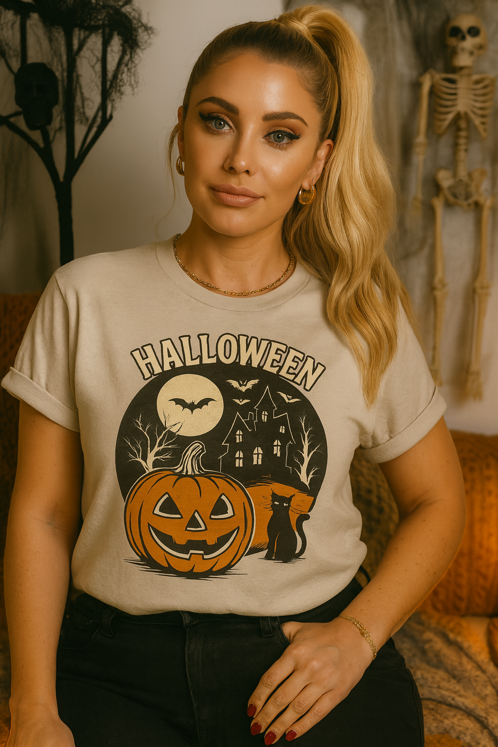 Limited Edition Vintage Halloween Graphic Tee – Retro Pumpkin, Black Cat & Haunted House T-Shirt, Halloween Unisex Tee, Jack-o'-Lantern Shirt, Cute Halloween Apparel, Trick or Treat T-shirt, Fall Festive Wear, Halloween Gifts