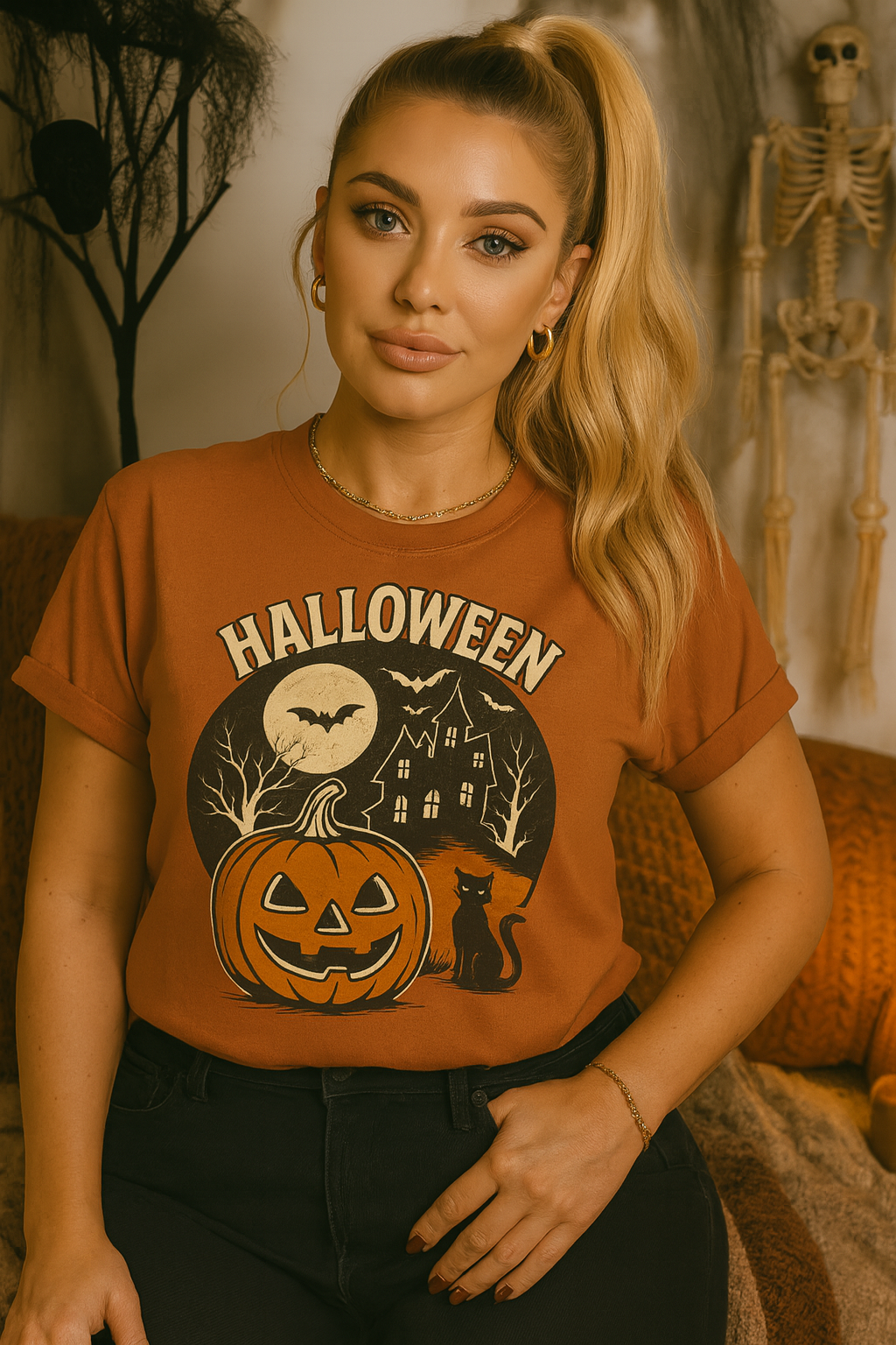 Limited Edition Vintage Halloween Graphic Tee – Retro Pumpkin, Black Cat & Haunted House T-Shirt, Halloween Unisex Tee, Jack-o'-Lantern Shirt, Cute Halloween Apparel, Trick or Treat T-shirt, Fall Festive Wear, Halloween Gifts