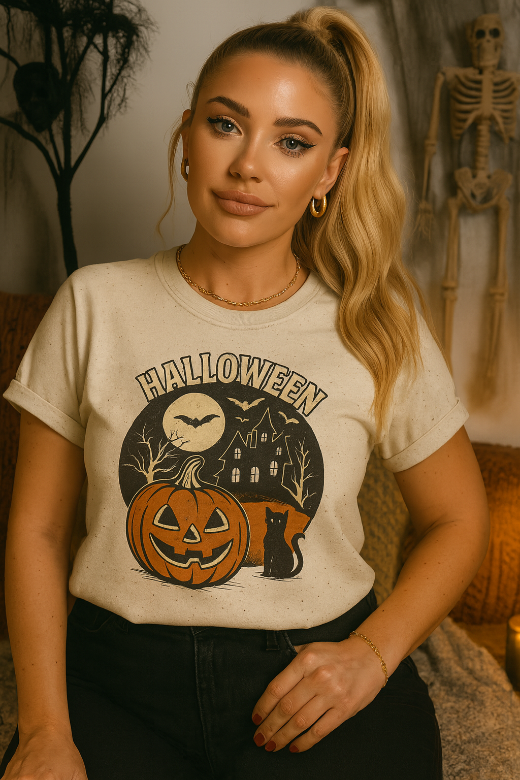 Limited Edition Vintage Halloween Graphic Tee – Retro Pumpkin, Black Cat & Haunted House T-Shirt, Halloween Unisex Tee, Jack-o'-Lantern Shirt, Cute Halloween Apparel, Trick or Treat T-shirt, Fall Festive Wear, Halloween Gifts