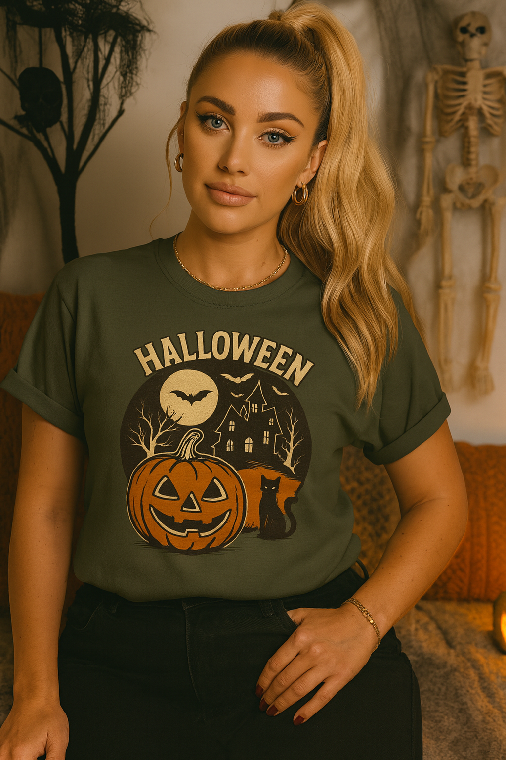 Limited Edition Vintage Halloween Graphic Tee – Retro Pumpkin, Black Cat & Haunted House T-Shirt, Halloween Unisex Tee, Jack-o'-Lantern Shirt, Cute Halloween Apparel, Trick or Treat T-shirt, Fall Festive Wear, Halloween Gifts