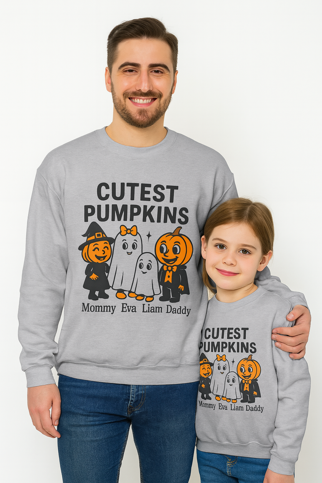 Cutest Pumpkins Halloween Family Sweatshirt, Personalized Matching Fall Ghost Pumpkin Shirts, Mommy Daddy Kids Halloween Outfit