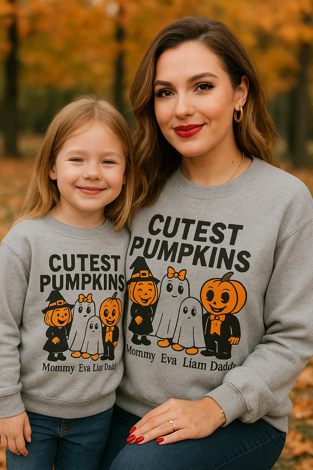 Cutest Pumpkins Halloween Family Sweatshirt, Personalized Matching Fall Ghost Pumpkin Shirts, Mommy Daddy Kids Halloween Outfit