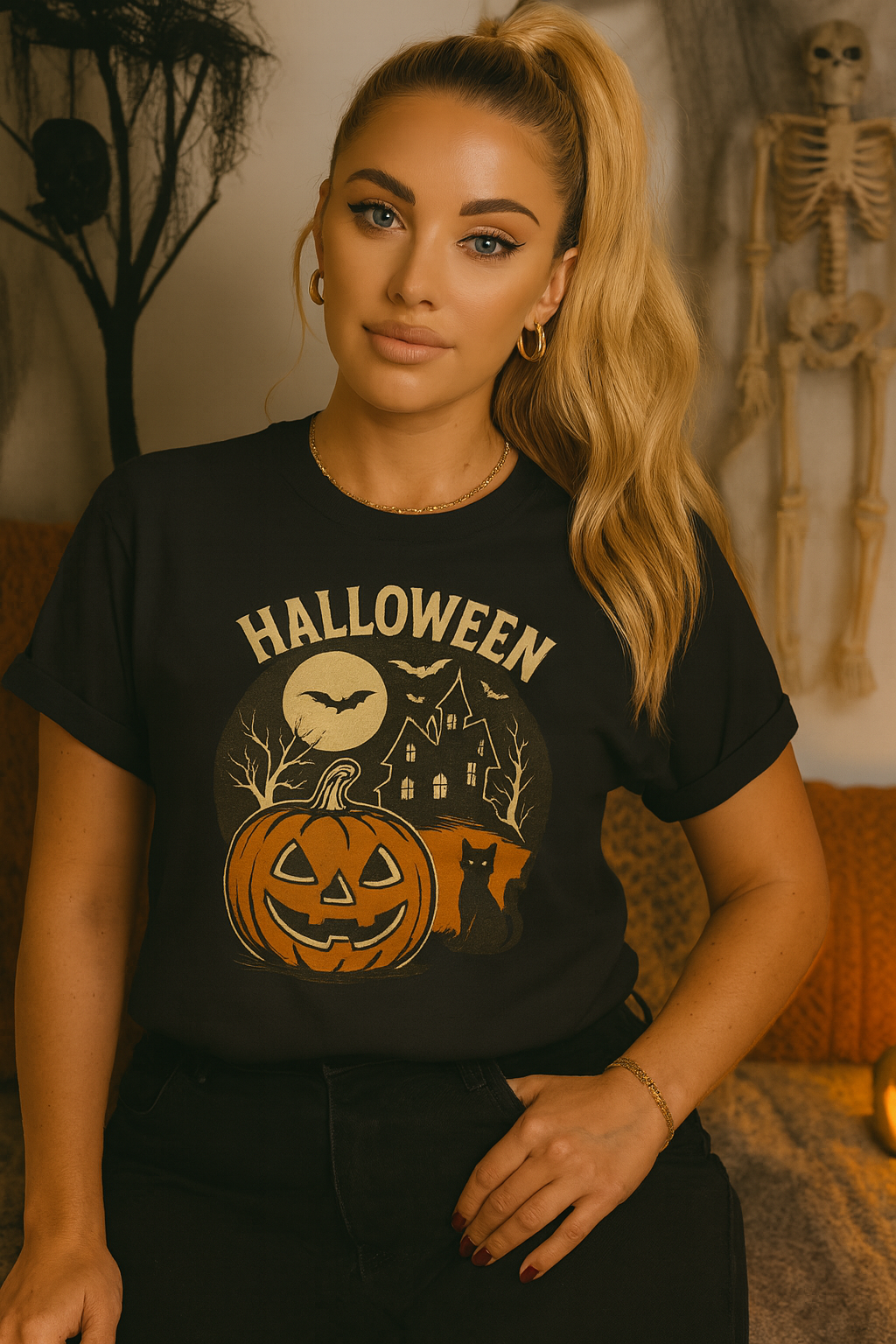 Limited Edition Vintage Halloween Graphic Tee – Retro Pumpkin, Black Cat & Haunted House T-Shirt, Halloween Unisex Tee, Jack-o'-Lantern Shirt, Cute Halloween Apparel, Trick or Treat T-shirt, Fall Festive Wear, Halloween Gifts