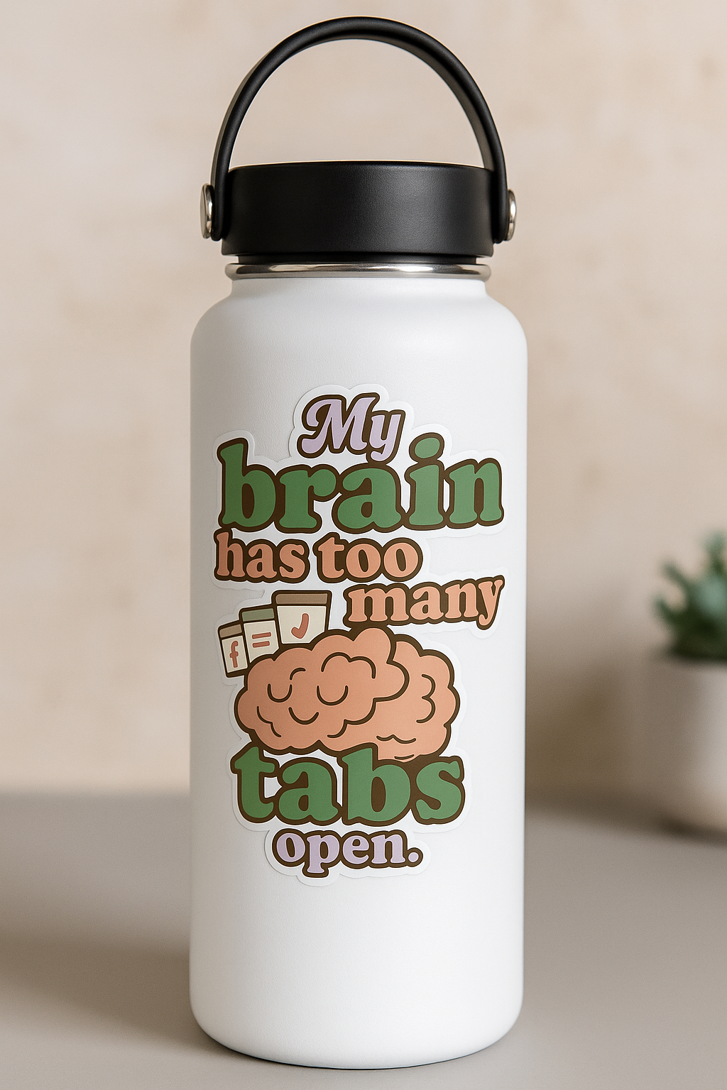 "My Brain Has Too Many Tabs Open" Kiss-Cut Sticker ā Cute Retro Vinyl, Matte Finish