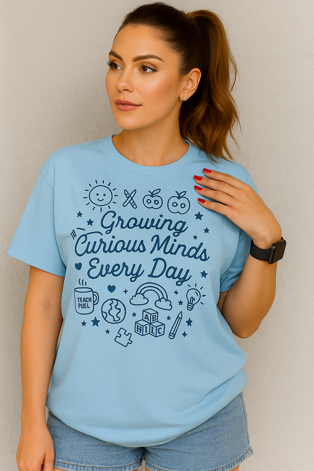 “Growing Curious Minds Every Day – Teacher Graphic Tee for Classroom, Back to School, Preschool, Kindergarten”