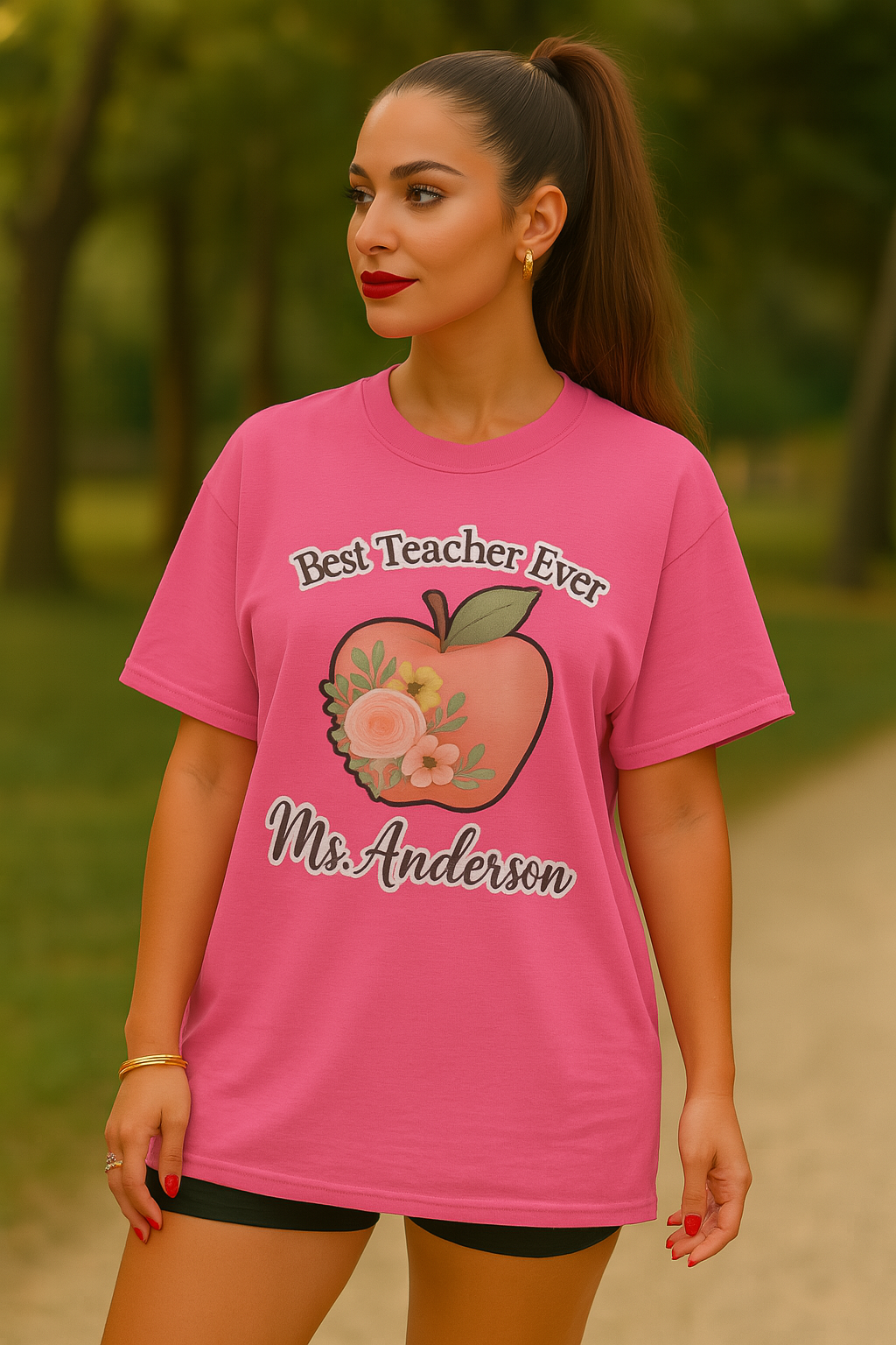 Best Teacher Ever Personalized Gift β Custom Name Floral Apple Design on T-Shirt, Mug, Tote & More β Teacher Appreciation Gift