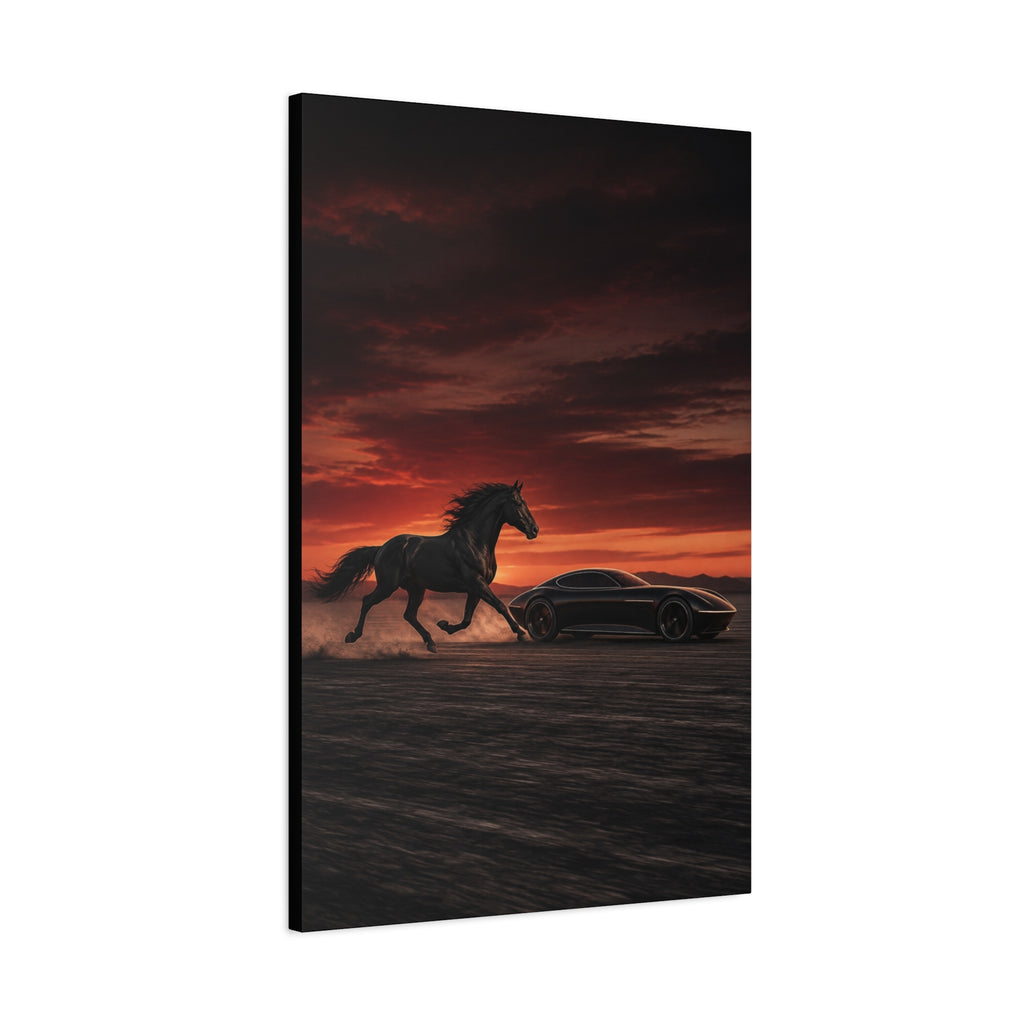 Horsepower Unleashed No. 7 – Black Stallion & Futuristic Car Canvas Wall Art
