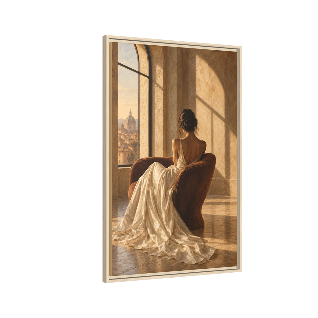 Golden Hour No. 36 | Woman in Ivory Floating Frame Canvas Wall Art
