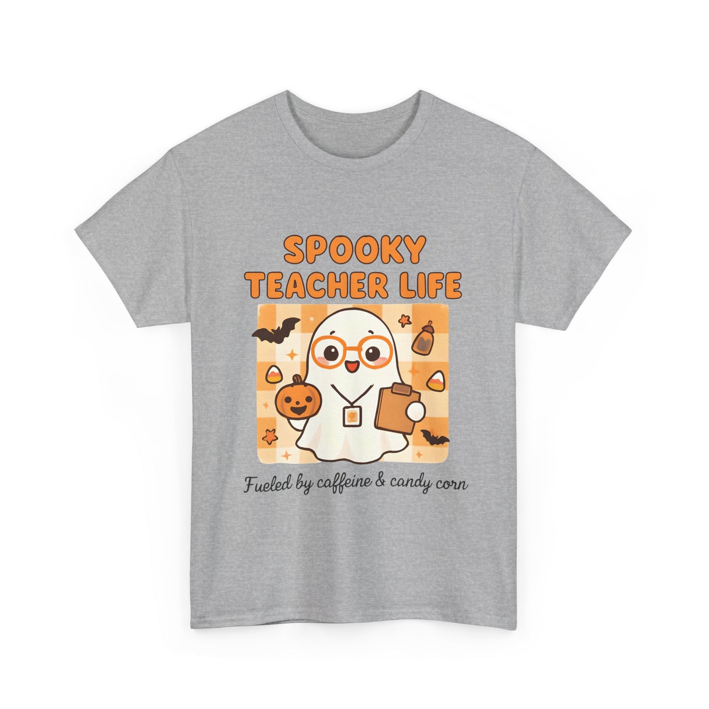 Spooky Teacher Life Halloween Unisex T-Shirt – Cute Ghost Teacher Tee Fueled by Caffeine & Candy Corn – Fall Teacher Shirt