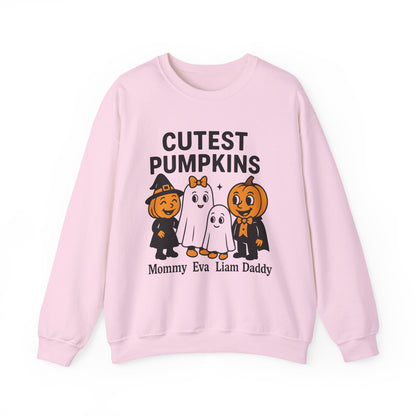 Cutest Pumpkins Halloween Family Sweatshirt, Personalized Matching Fall Ghost Pumpkin Shirts, Mommy Daddy Kids Halloween Outfit
