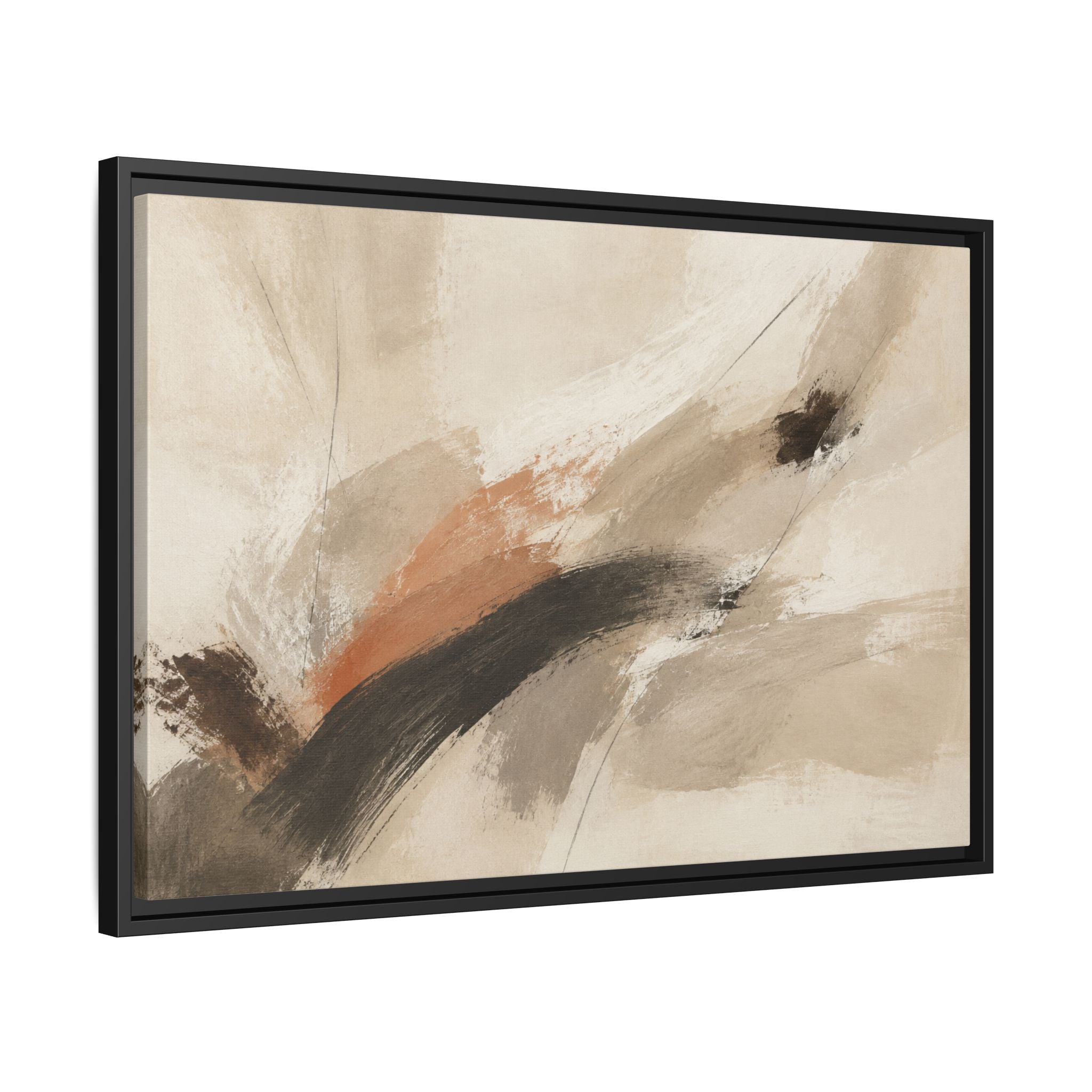 Neutral Abstract Horizontal Framed Canvas | Stillness in Motion No. 14