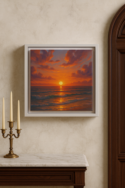 Luxury Sunset Beach Wall Art – Coastal Ocean Canvas Print for Living Room, Bedroom, or Office Décor
