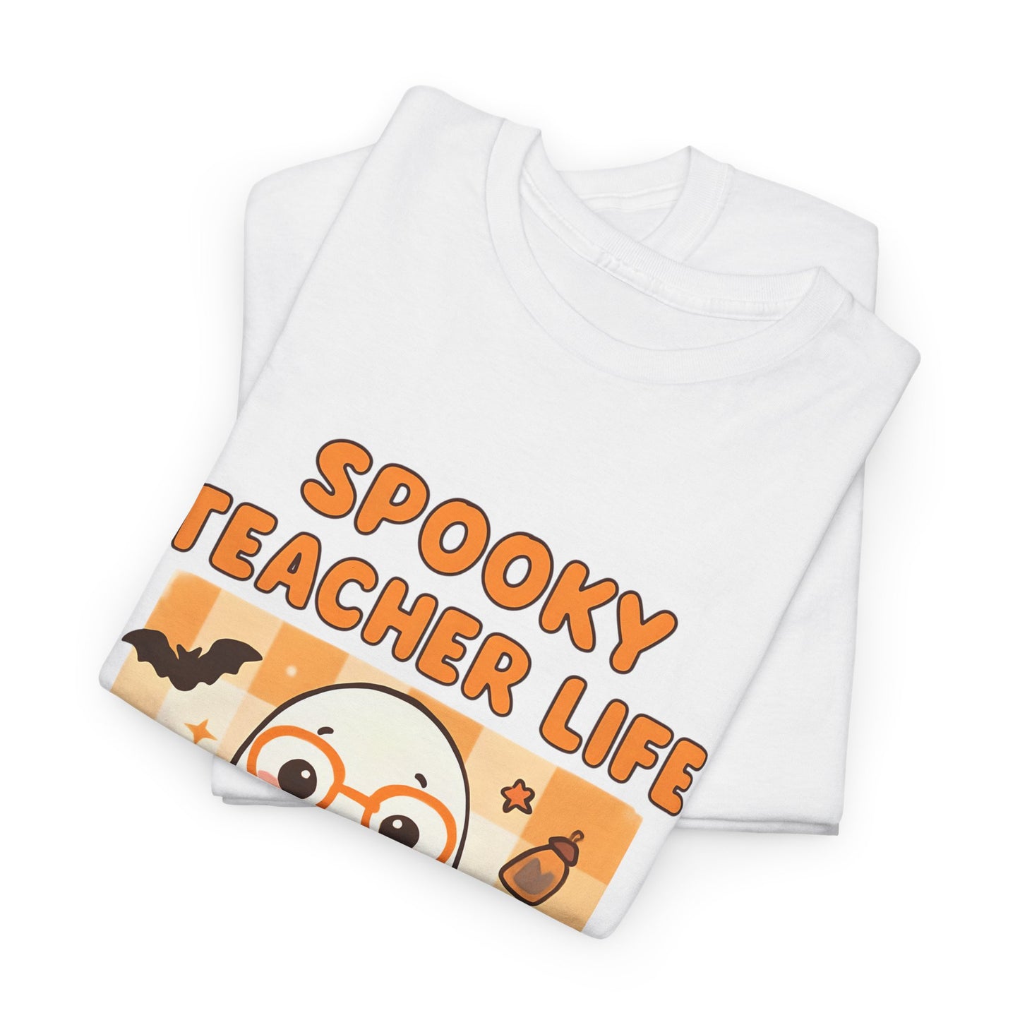 Spooky Teacher Life Halloween Unisex T-Shirt – Cute Ghost Teacher Tee Fueled by Caffeine & Candy Corn – Fall Teacher Shirt