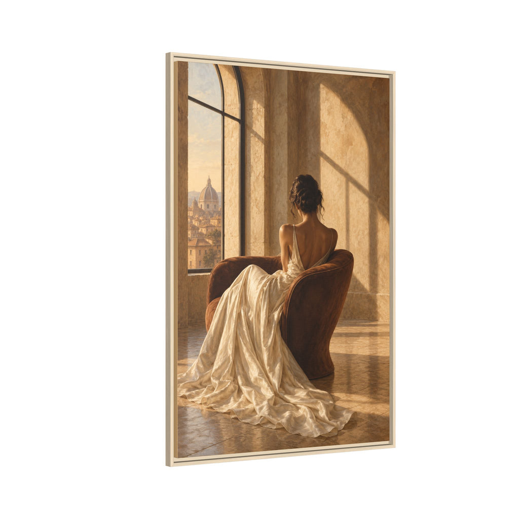 Golden Hour No. 36 | Woman in Ivory Floating Frame Canvas Wall Art