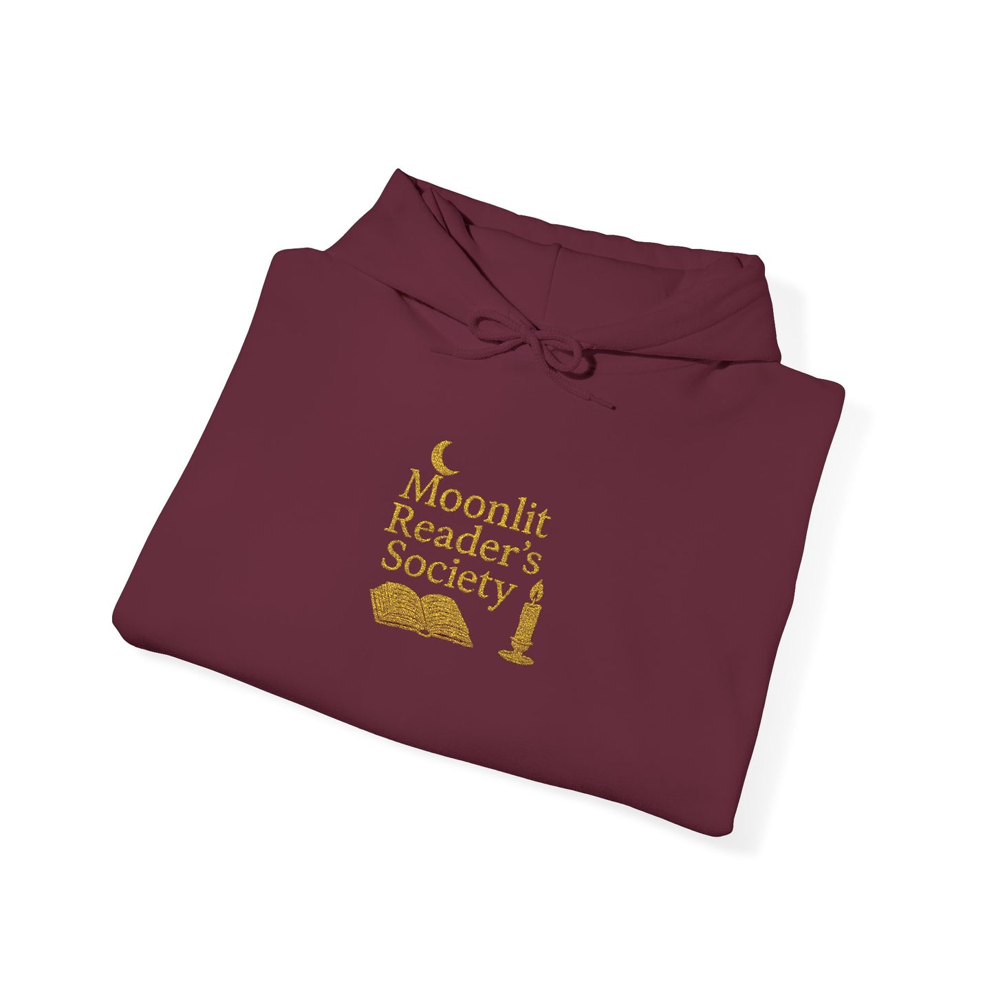 Moonlit Reader’s Society Hoodie – Cozy Book Lover Pullover for Night Readers (Maroon)