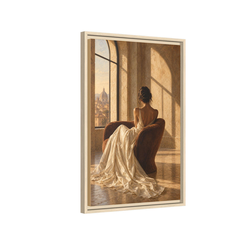 Golden Hour No. 36 | Woman in Ivory Floating Frame Canvas Wall Art