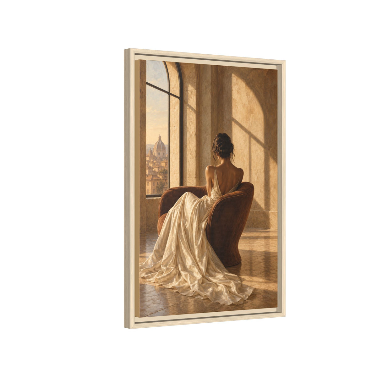 Golden Hour No. 36 | Woman in Ivory Floating Frame Canvas Wall Art