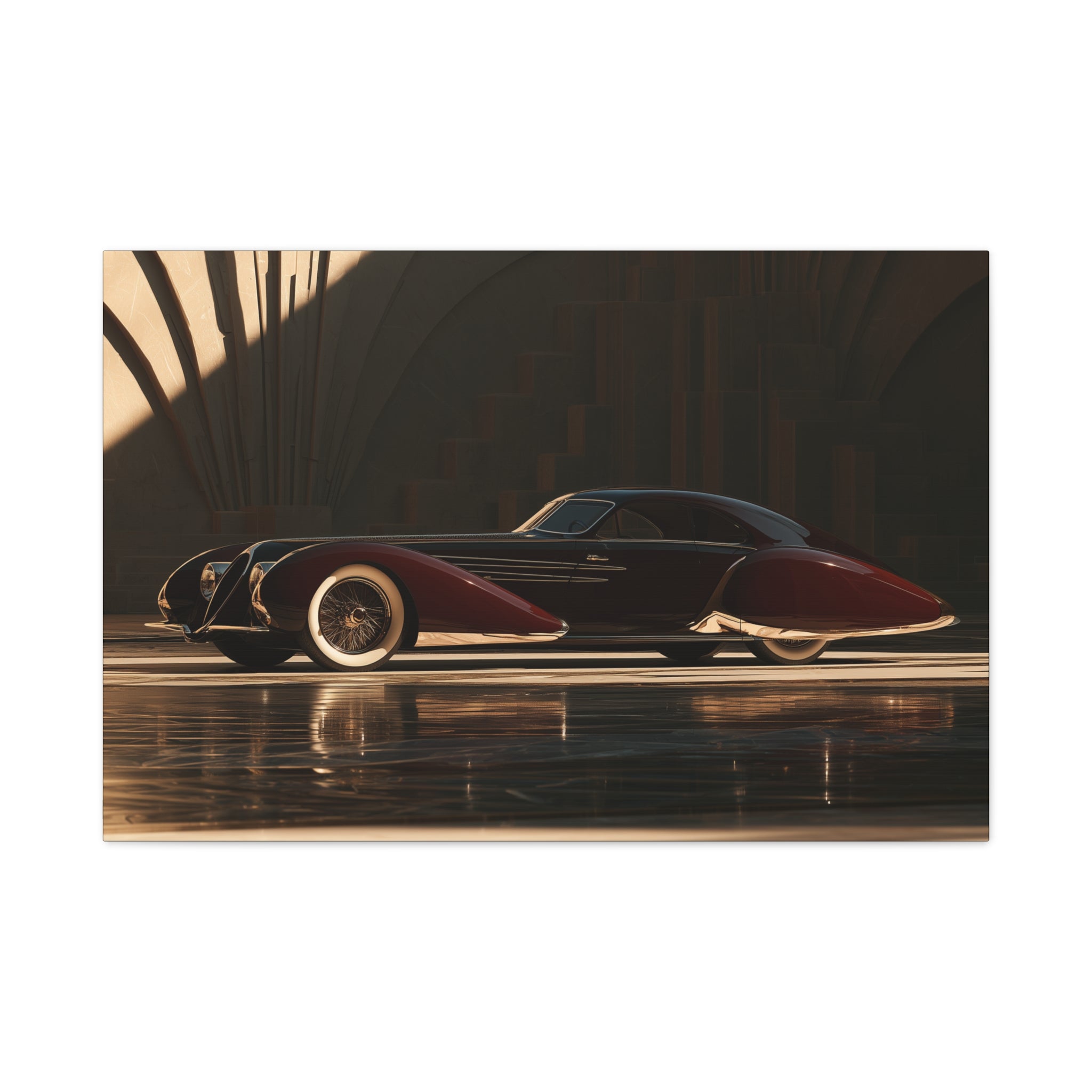 No. 7 Art Deco Vintage Car Canvas Art | Luxury Retro Automotive Print | Sleek Black & Crimson Pre-War Streamliner Decor