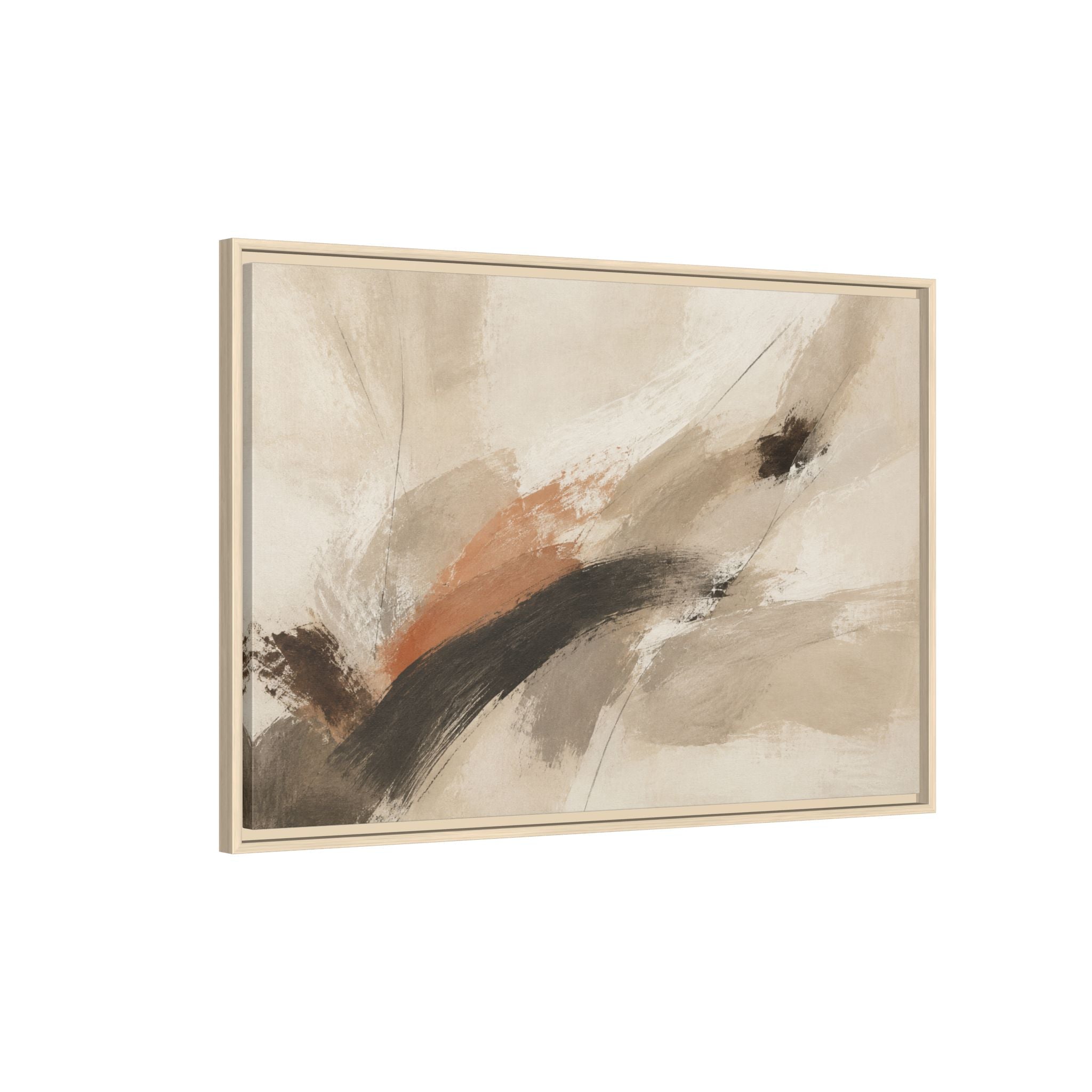 Neutral Abstract Horizontal Framed Canvas | Stillness in Motion No. 14