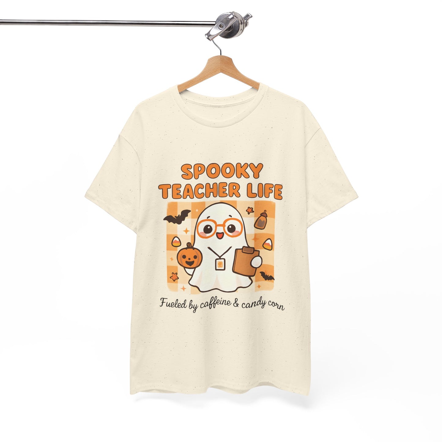 Spooky Teacher Life Halloween Unisex T-Shirt – Cute Ghost Teacher Tee Fueled by Caffeine & Candy Corn – Fall Teacher Shirt