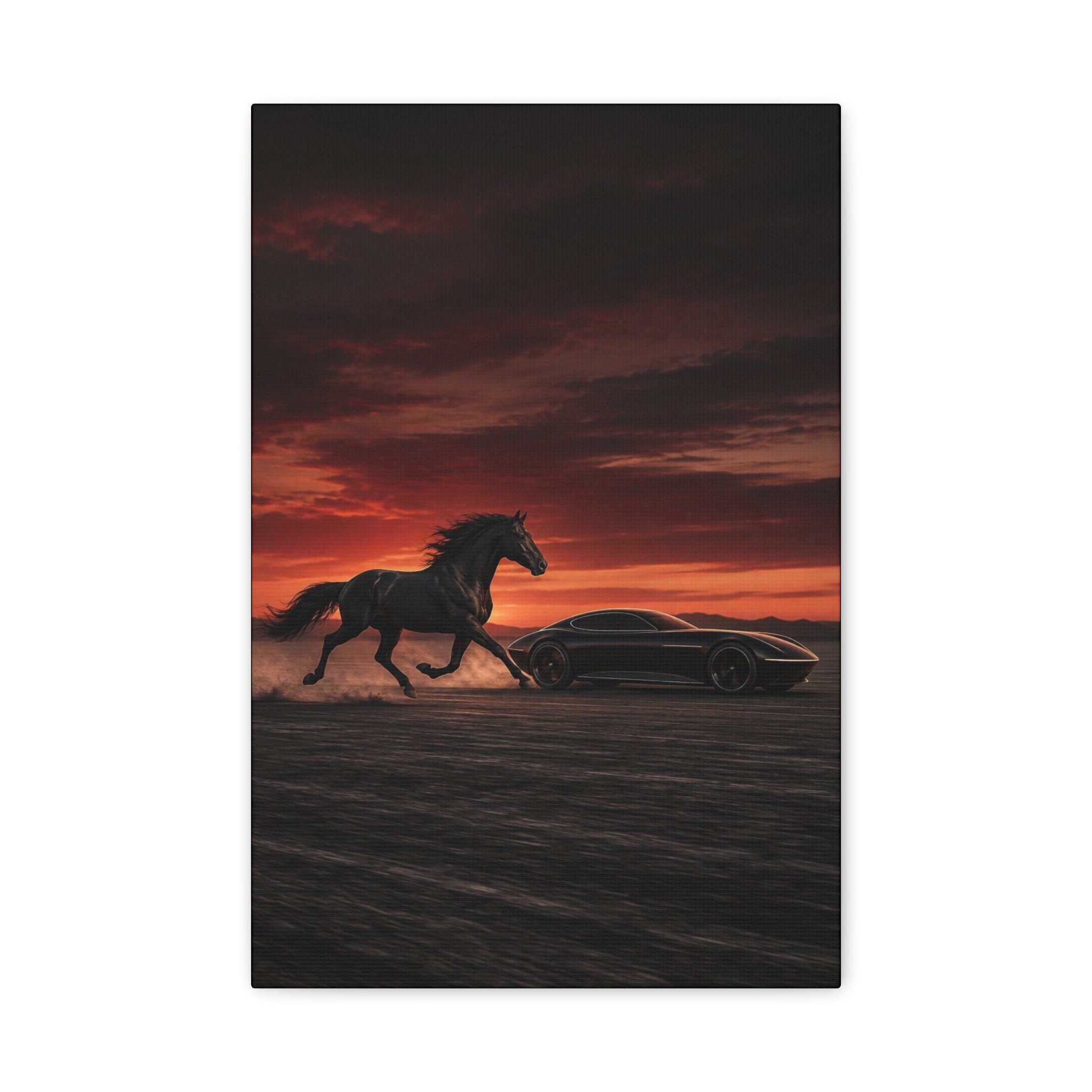 Horsepower Unleashed No. 7 – Black Stallion & Futuristic Car Canvas Wall Art