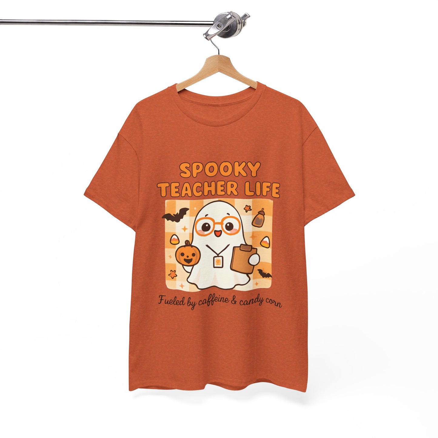 Spooky Teacher Life Halloween Unisex T-Shirt – Cute Ghost Teacher Tee Fueled by Caffeine & Candy Corn – Fall Teacher Shirt