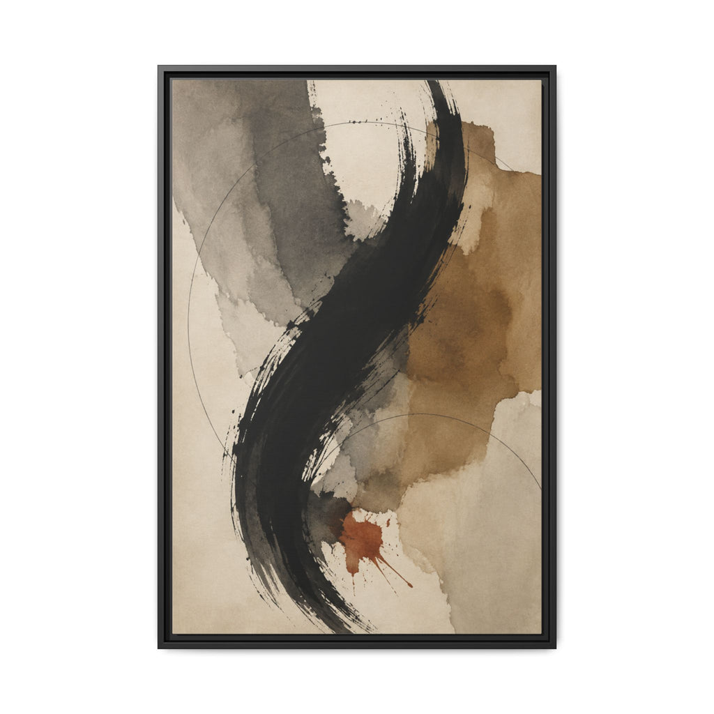 Obsidian Current No. 21 – Black & Neutral Abstract Floating Frame Canvas Art