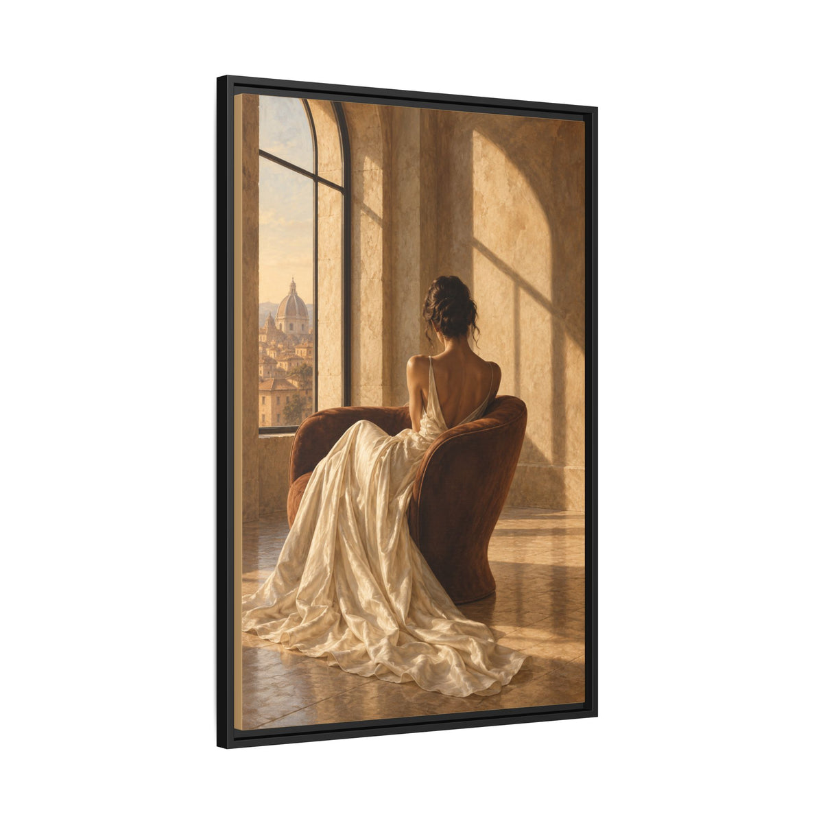Golden Hour No. 36 | Woman in Ivory Floating Frame Canvas Wall Art