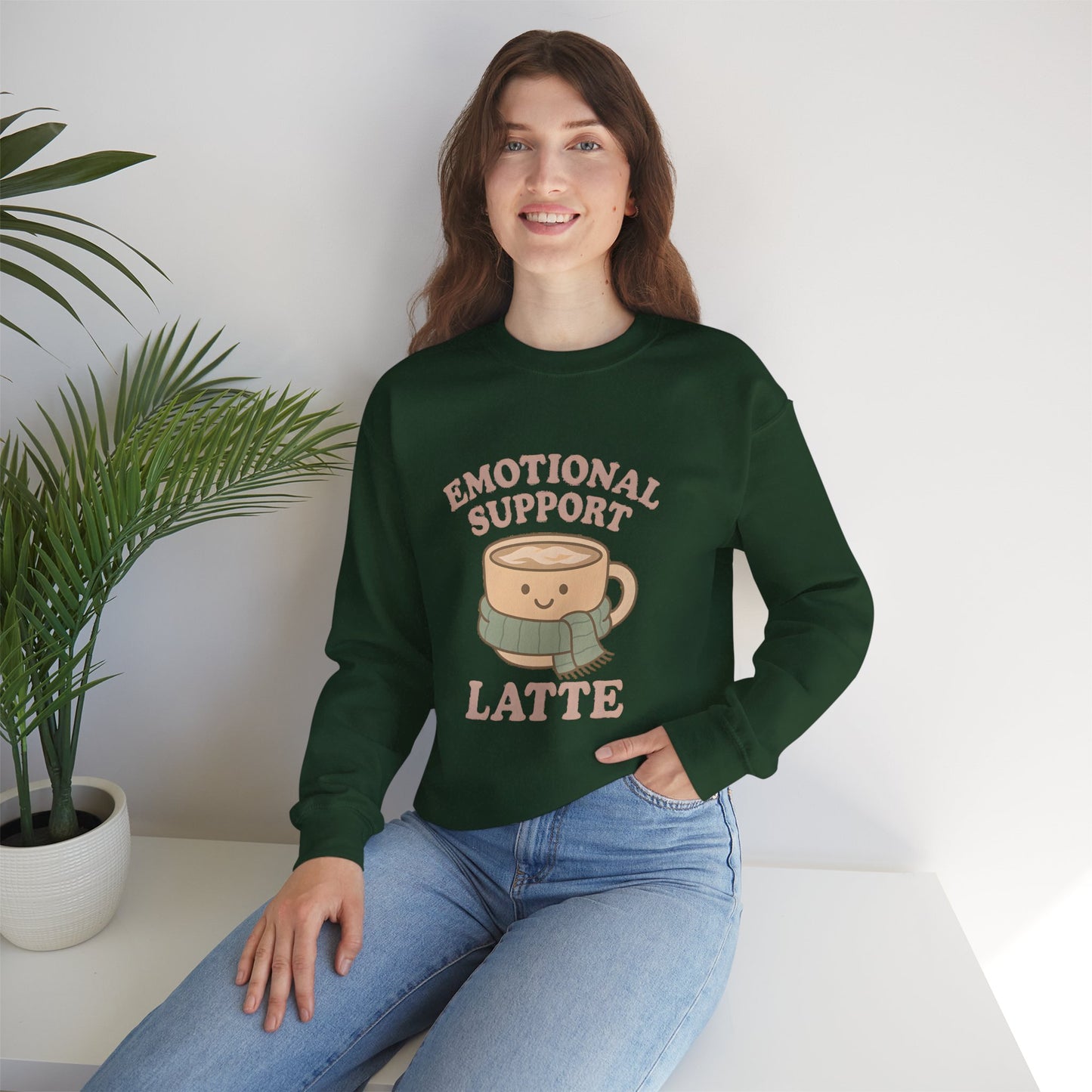 Emotional Support Latte Sweatshirt – Cozy Fall Crewneck for Coffee Lovers, Aesthetic Oversized Pullover