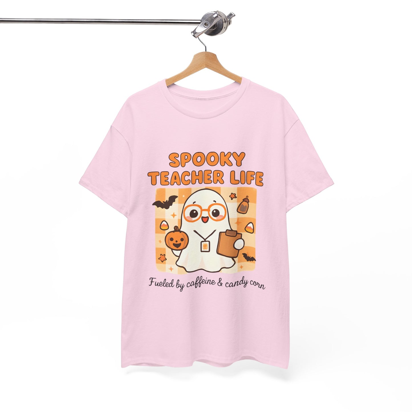 Spooky Teacher Life Halloween Unisex T-Shirt – Cute Ghost Teacher Tee Fueled by Caffeine & Candy Corn – Fall Teacher Shirt
