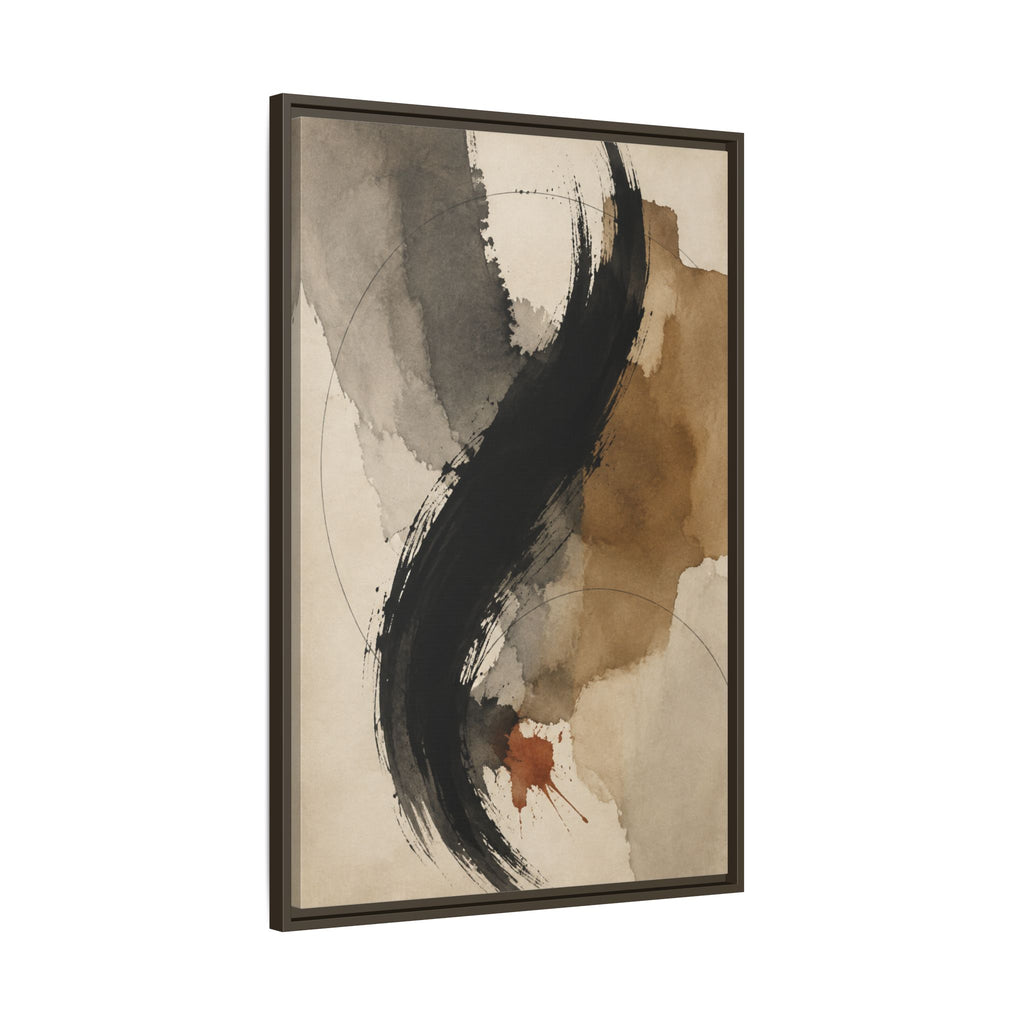 Obsidian Current No. 21 – Black & Neutral Abstract Floating Frame Canvas Art