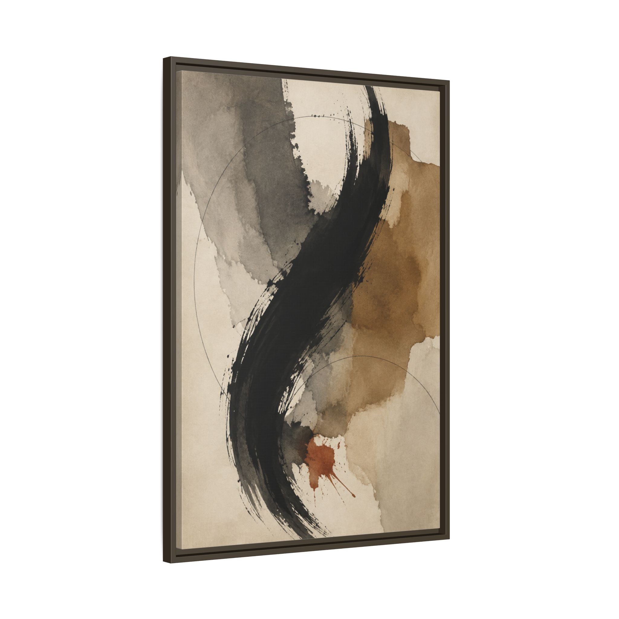 Obsidian Current No. 21 – Black & Neutral Abstract Floating Frame Canvas Art
