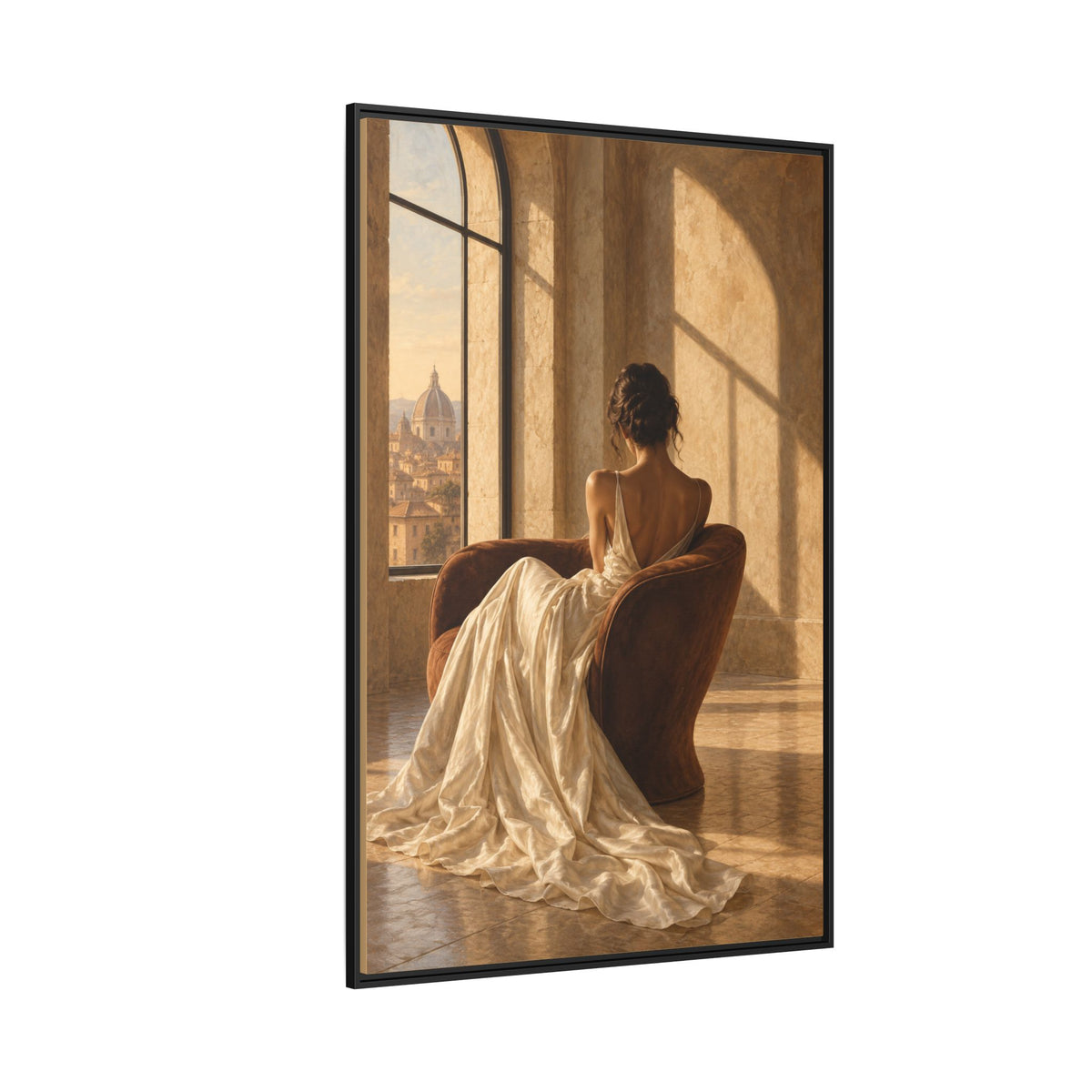Golden Hour No. 36 | Woman in Ivory Floating Frame Canvas Wall Art
