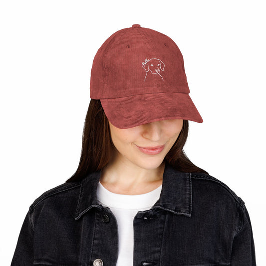 Custom Dog Embroidered Corduroy Hat – Personalized Pet Name Baseball Cap for Dog Lovers- Vintage Embroidered Dog Corduroy Cap | Casual Dog Lover Hat, Gift for Pet Owners, Cute Animal Apparel, Birthday Gift, Adjustable Cap