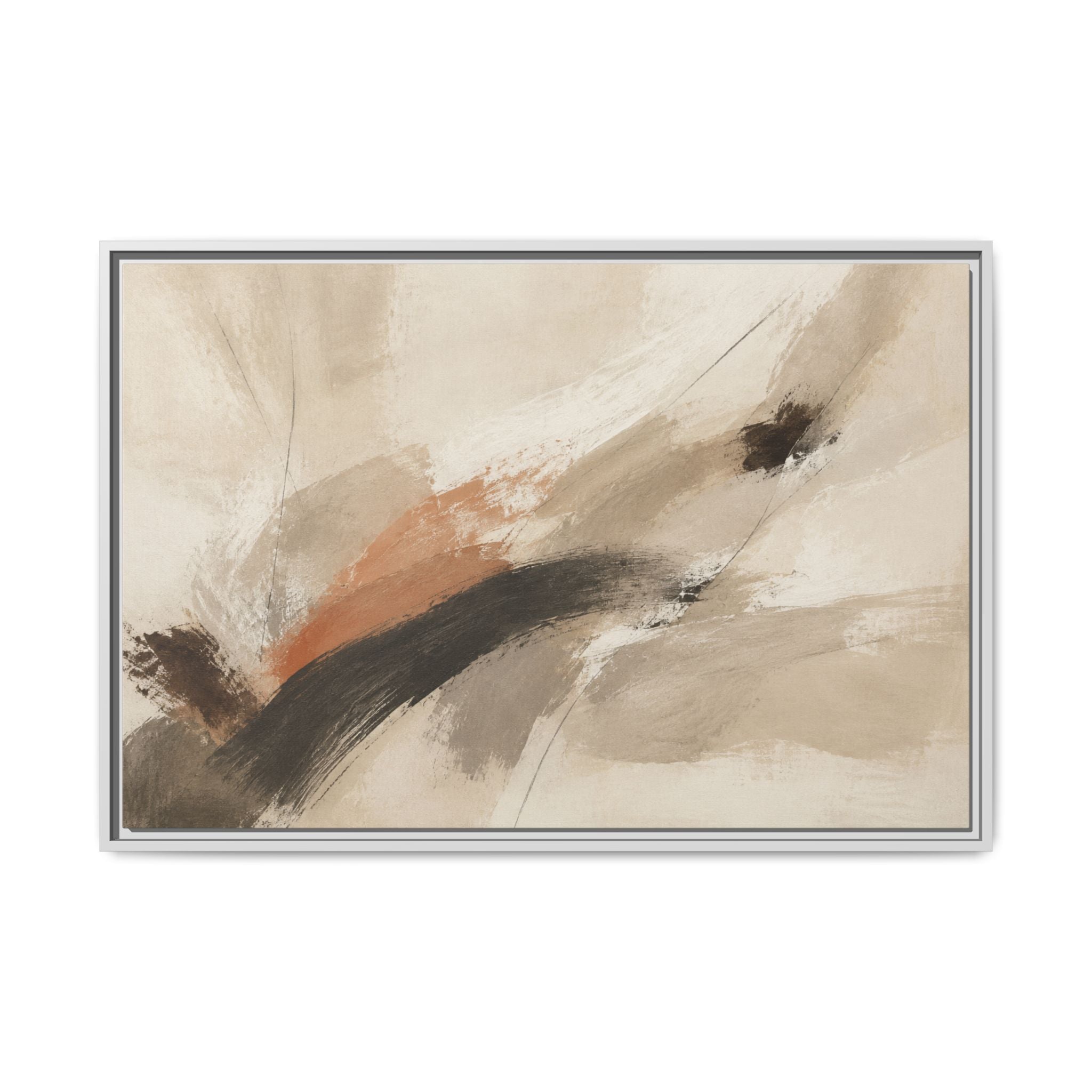 Neutral Abstract Horizontal Framed Canvas | Stillness in Motion No. 14