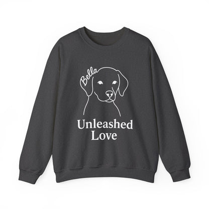 Custom Dog Name Sweatshirt – “Unleashed Love” Pet Lover Crewneck | Personalized Dog Owner Gift, Cute Minimalist Dog Line Art Pullover