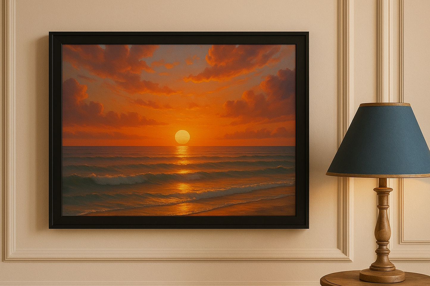 Luxury Sunset Beach Wall Art – Coastal Ocean Canvas Print for Living Room, Bedroom, or Office Décor