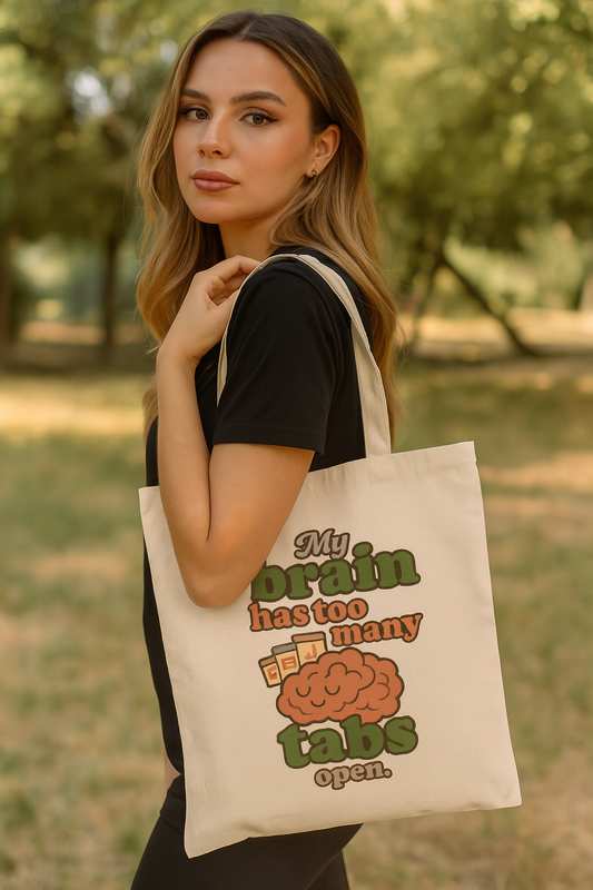 If your brain has 17 tabs open and one playing music—you need this tote 🧠✨Bag - Perfect for Students, Teachers, or Nerds, Gift for Graduations, Birthdays, Eco-Friendly Shopping