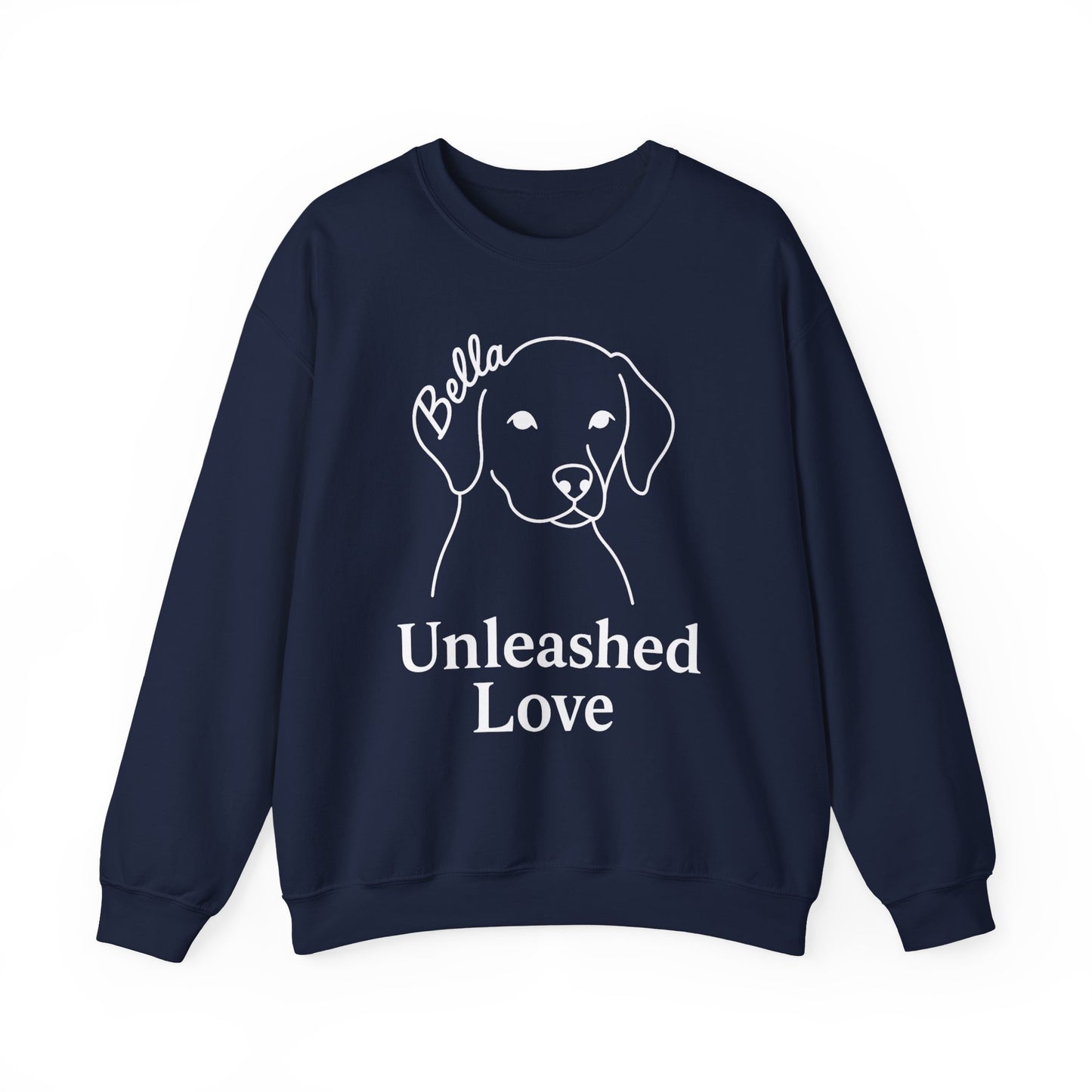 Custom Dog Name Sweatshirt – “Unleashed Love” Pet Lover Crewneck | Personalized Dog Owner Gift, Cute Minimalist Dog Line Art Pullover