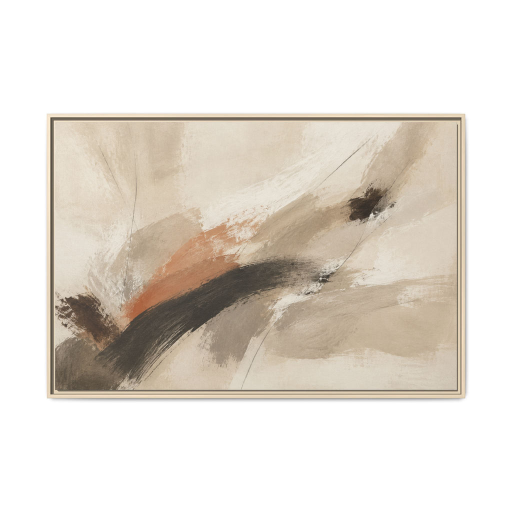 Neutral Abstract Horizontal Framed Canvas | Stillness in Motion No. 14